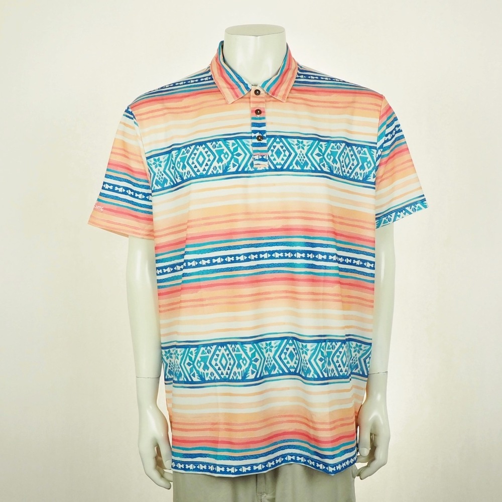 Kenny Flowers The Palmilla Polo Shirt Mens 2XL XXL Blue Golf Aztec Tribal Serape